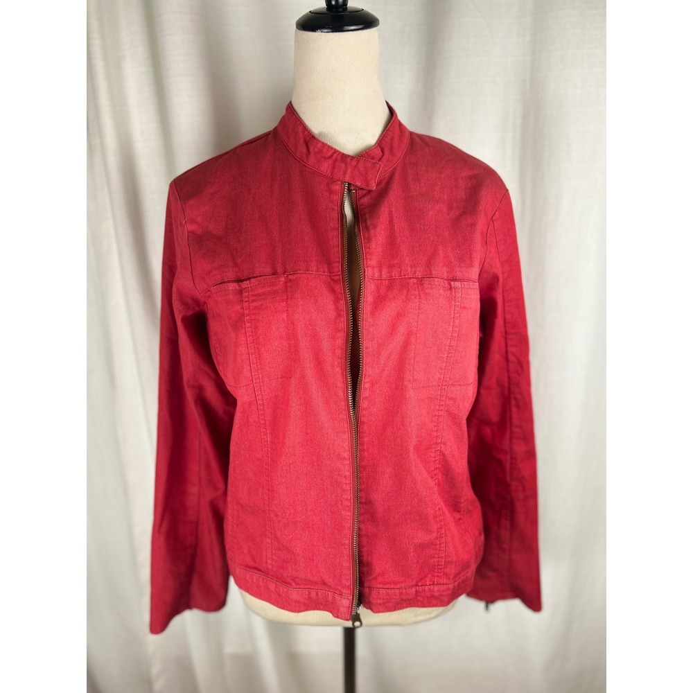 Kathy Ireland Full Zip Mock Neck Jacket Red Utilityr Cotton Blend Women Size M